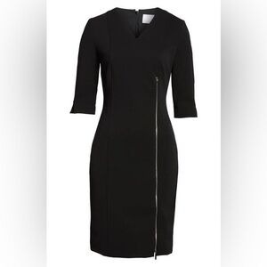 Hugo Boss Deazema Black Jersey Twill Zipper Detail 3/4 Sleeve Dress Size 4